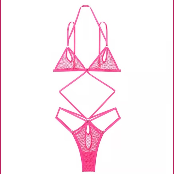New! Victoria’s Secret Fishnet Mesh Unlined Strappy Teddy 4379 - Picture 1 of 9